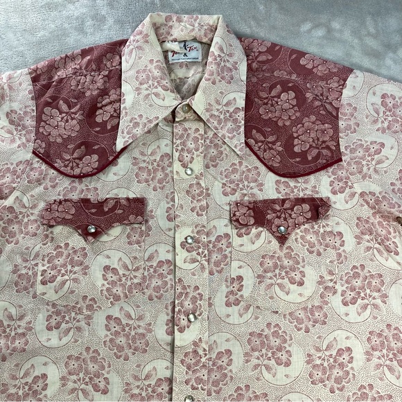 Vintage Tem Tex Floral Rockabilly Western Flair Pearl Snap Button Shirt USA Made - Picture 2 of 9